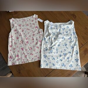 Gap Floral  Tank Tops - Pink & Blue Floral Print (Set of 2)